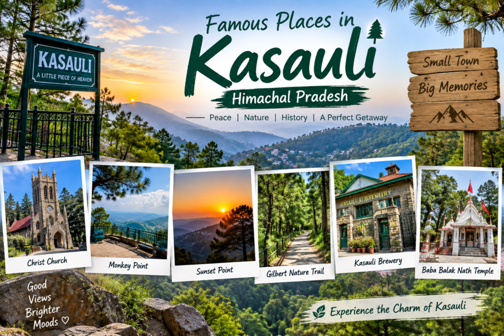 Famous places in Kasauli, Himachal Pradesh including Christ Church, Monkey Point, Sunset Point and Gilbert Nature Trail